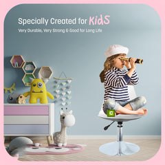 Kuber Industries Revolving Curvy Mini Bar Stool Chair for Kitchen with Leather Seat & 360 Swivel | 20 inch Height Adjustable Kiddle Food & Study Chair for Baby | Kids Counter Stools | White