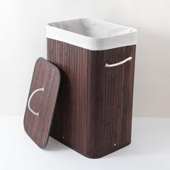 Homestic 72 Ltr Rectangular Bamboo Laundry Basket For Clothes With Lid | Washing Clothes Storage Bag & Laundry Box - Dark Brown