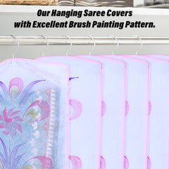 Kuber Industries Hanging Saree Cover | Brush Painting Pattern Saree Cover | Non-Woven Saree Covers for Home | Saree Cover with Small Transparent view | Pack of 12 | Pink