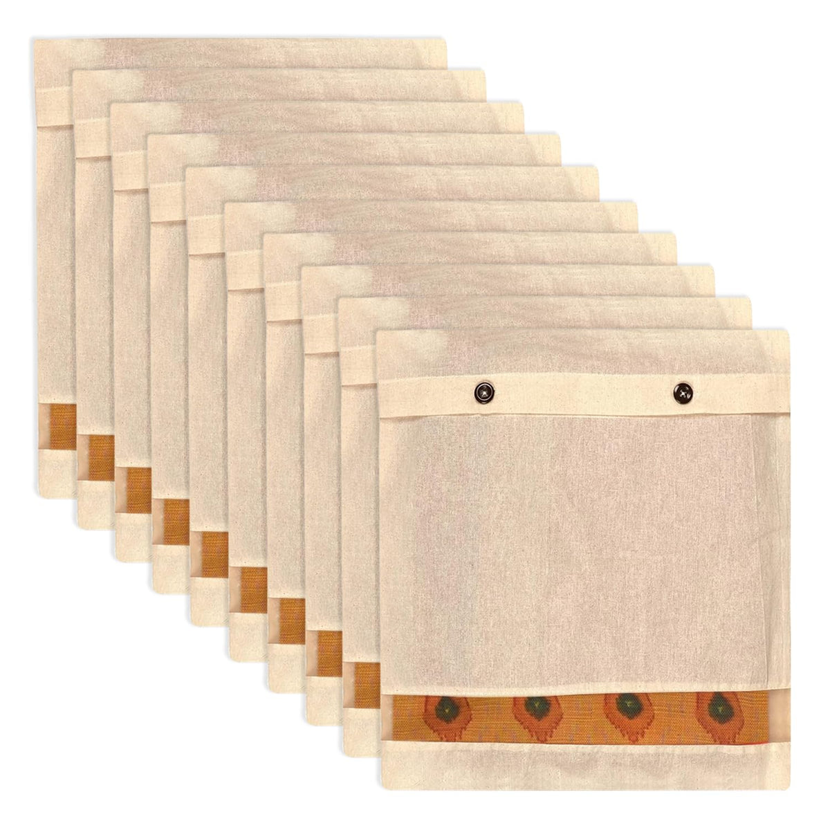 Heart Home Saree Bags | Clothes Bags for Storage | Cotton Wardrobe Organizer | Mesh Window Cloth Storage Bags Set | Single Packing Saree Cover with Button | Pack of 10 | Cream