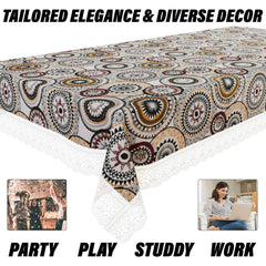 Heart Home Dining Table Cover | PVC Table Cloth Cover | 6 Seater Table Cloth | Rangoli Table Cover | Table Protector | Table Cover for Dining Table | 60x90 Inch | DTC | White