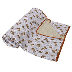 Heart Home Lightweight Leaves Design Cotton Reversible Double Bed Dohar|AC Blanket for Home & Travelling (Orange)