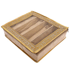 Kuber Industries Brocade 2 Piece Cloth 4 Rod Bangle Box, Gold,Standard,CTKTC0288
