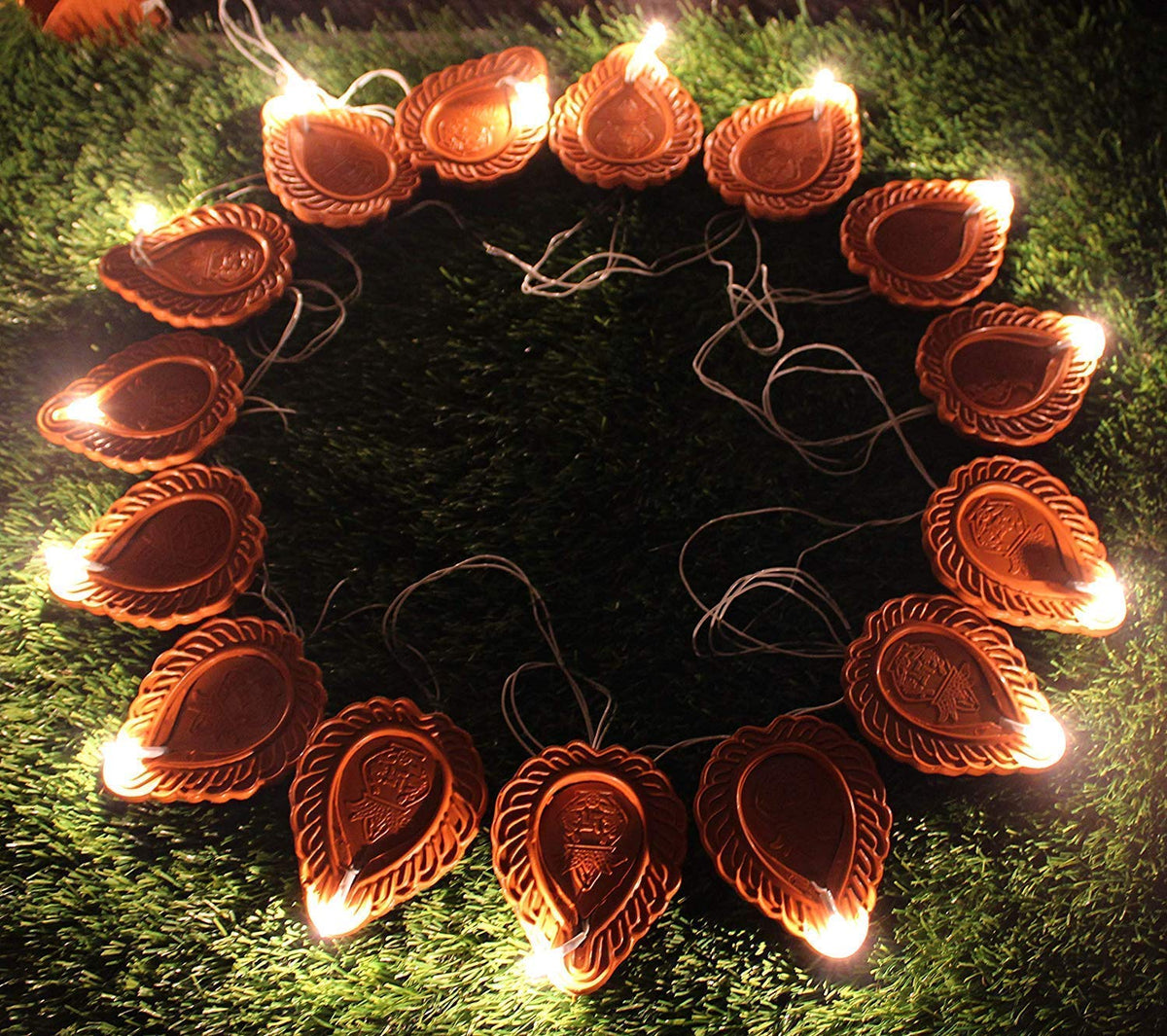 Kuber Industries Diwali Diya 2 Meter String Lights Diwali Lights for Decoration 20 Diya's Diwali Candle String Light Decorative Lights for Diwali (Brown)