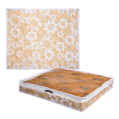 Heart Home Saree Storage Bag | Waterproof Saree Bag | Wardrobe Storage Bag | Top Visible Window Saree Bag | Cloth Organizer | Flower Quilted Storage Bag | 3 Inch | Pack of 2 | Golden