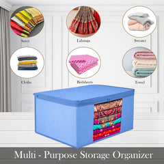 Heart Home Saree Cover | Clothes Storage Bag | Wardrobe Organizer | Zip Closure Saree Cover | Transparent Window Saree Cover | Plain Saree Cover | 9 Inch | Pack of 3 | Light Blue