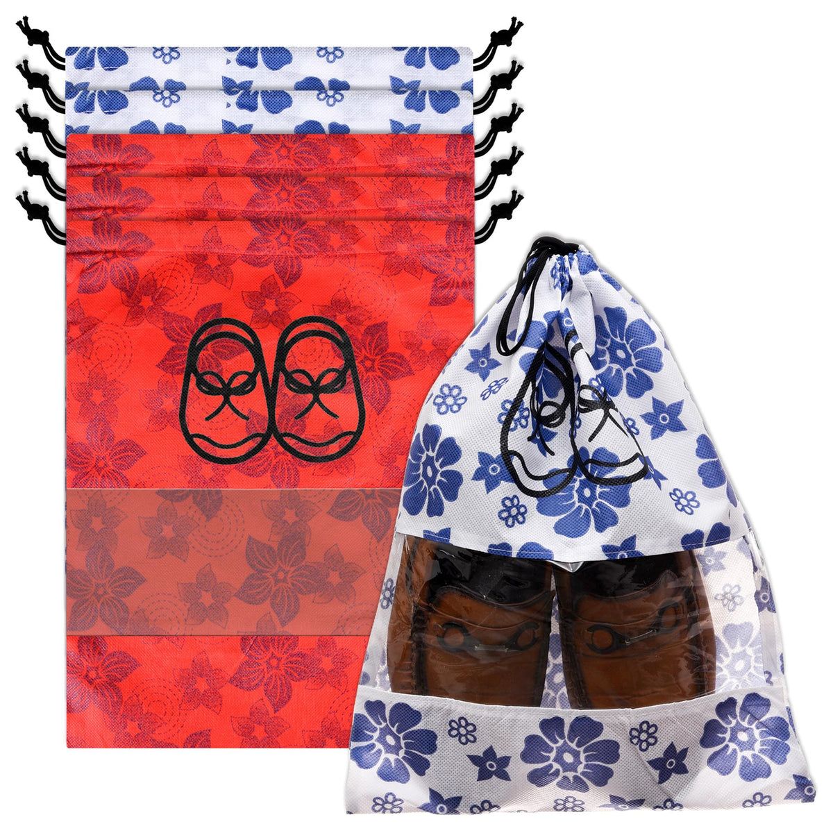 Heart Home Shoe Cover | Travel Shoe Storage Bags | Non-Woven Storage Bag | Shoe Cover with Drawstring | Shoe Organizer with Clear window | Pack of 6 | Multi