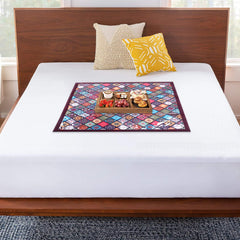 Homestic Food Mat | Digital Rangoli Print Bed Server | Square Laminated Bed Protector for Home | Bed Server for Bedsheet | 27 Inch | Maroon