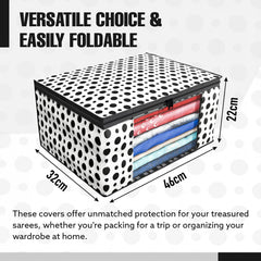 Kuber Industries Clothes Organizer For Wardrobe (Pack of 12) - Storage Organizer For Saree | Shirts | Salwar Suit - Dress Organizer For Wardrobe - Saree Covers With Zip (Polka Dots) (Black and White)