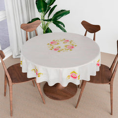 Heart Home Round Table Cover | PVC Table Cloth for Round Tables | 4 Seater Round Table Cloth | Flower Almond Kitchen Dining Tablecloth | Tabletop Cover | 60 Inch | Pink