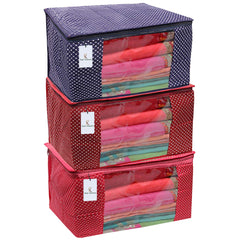 Kuber Industries Cotton 3 Pieces Three Layer Quilted Extra Large Saree Cover (Maroon, Blue & Pink)-CTKTC25486