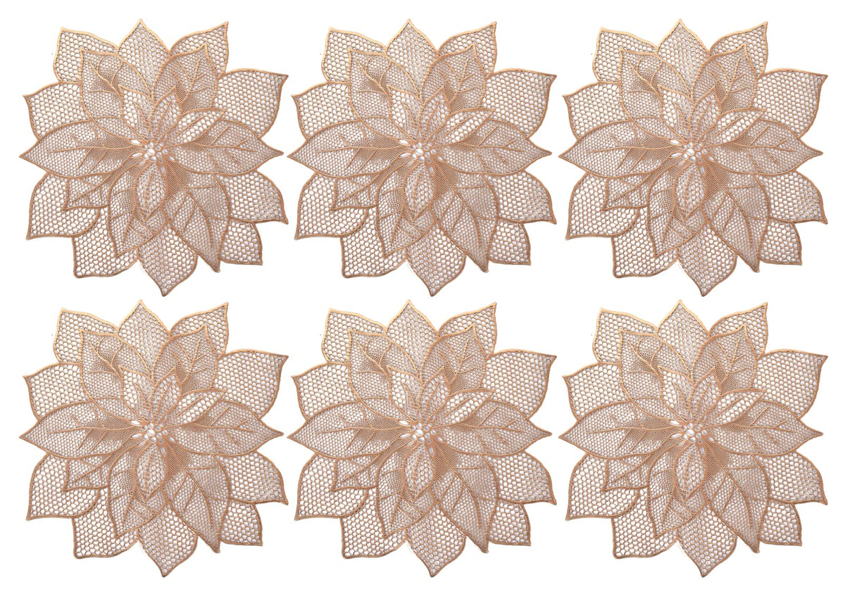 Heart Home Flower Design Soft Leather Table Placemats, Set of 6 (Copper)-HS43HEARTH26094