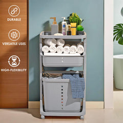 Kuber Industries Pack of 3 Multipurpose 2-Tier Laundry Basket | With Top handles | Toy Bucket | Easy to Use |MC2018-32 | Grey