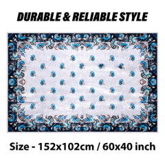 Heart Home Sofa Cover | Sofa & Center Table Cover Set | Blue Digital Flower Sofa Cover with Table Cover | Velvet 5 Seater Sofa & Table Cover Set For Living Room | Gray