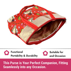 Kuber Industries Hand Purse|Traditional Mini Hand Bag|Silk Wallet Hand Bag|Shagun Hand Purse|Woman Tote Hand Bag|Gifts Hand Bag|Cow-Small Hand Purse|Pack of 2|Red