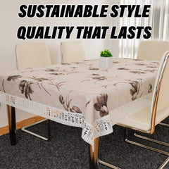 Kuber Industries Dining Table Cover | Heavy PVC Table Cloth Cover | 6 Seater Table Cloth | Flower Table Cover | Table Protector | Table Cover for Dining Table | 60x90 Inch | DTC | Brown