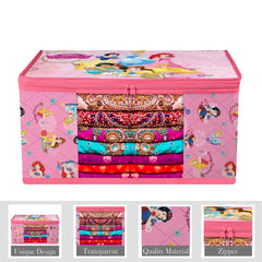 Heart Home Saree Cover | Zip Closure Saree Cover | Clothes Storage Bag | Wardrobe Organiser | Transparent Window Saree Cover | Disney Princess-Print | 9 inch | Pack of 9 | Pink