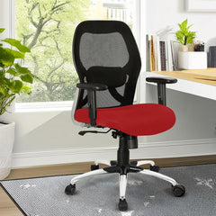 Kuber Industries Ergonomic Office Chairs for Work From Home with Meshback | Comes with Manual Height Adjustable Armrest & Lumbar Support | Comfy Study Chair for Students with Wheels | Black & Red Seat
