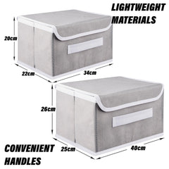 Heart Home Drawer Storage Box | Foldable Dhakkan Storage Box | Non-Woven Clothes Organizer | Storage Box with Handle | M | L | Pack of 2 | Gray