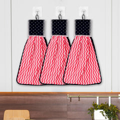 Heart Home Napkin | Washbasin Hanging Napkin | Kitchen Towel with Ties | Napkin for Kitchen | Zig Zag Napkin for Bathroom | Hand Towel for Kitchen | Pack of 3 | Pink