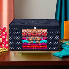 Heart Home Saree Cover | Zipper Closure Saree Storage Bag | Saree Organizer for Wardrobe with Handle | Transparent View Clothes Storage Bag for Lehenga | Side Dot-Design | Blue