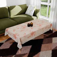 Kuber Industries Center Table Cover | PVC Table Cloth Cover | 4 Seater Table Cloth | Red Flower Table Cover | Table Protector | Table Cover for Center Table | 40x60 Inch | CTC | Cream