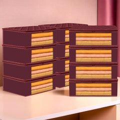 Heart Home Saree Cover | Clothes Storage Bag | Parachute Storage Organizer Bag | Zip Closure Saree Cover | Wardrobe Organizer | Dot Border-Design | 6 Inch | Pack of 12 | Maroon