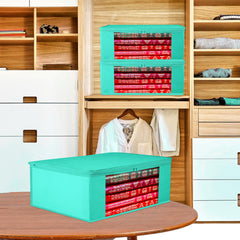 Heart Home Saree Cover | Clothes Storage Bag | Storage Organizer Bag | Zip Closure Saree Cover | Wardrobe Organizer | Plain Transparent Window Saree Cover | 6 Inch | Pack of 12 | Green