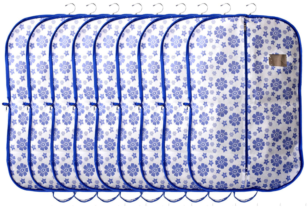 Kuber Industries Flower Printed 9 Pieces Foldable Non Woven Men's Coat Blazer Cover (Blue)-KUBMART864