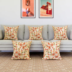 Kuber Industries Cushion Cover | Pillow Covers for Sofa | Throw Cushion Cover | Polyester Cushion Covers | Embroidery Cushion Covers | Set of 5 | 16 Inch | Cream
