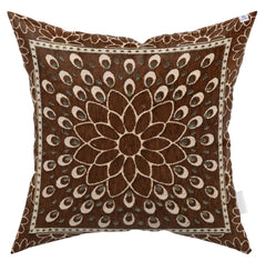 Heart Home Rangoli Design Velvet Pillows Covers for Couch Bed Sofa, Soild Soft Cushion Case, 16x16 Inches- Pack of 4 (Brown)