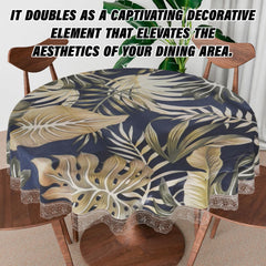 Heart Home Round Table Cover | PVC Table Cloth for Round Tables | 4 Seater Round Table Cloth | Green Leaf Kitchen Dining Tablecloth | Tabletop Cover | 60 Inch | Blue