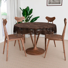 Heart Home Round Table Cover | PVC Table Cloth for Round Tables | 4 Seater Round Table Cloth | 3D Leaf Kitchen Dining Tablecloth | Tabletop Cover | 60 Inch | Brown