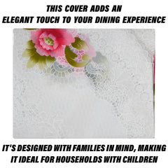 Heart Home Round Table Cover | PVC Table Cloth for Round Tables | 4 Seater Round Table Cloth | Flower Almond Kitchen Dining Tablecloth | Tabletop Cover | 60 Inch | Pink