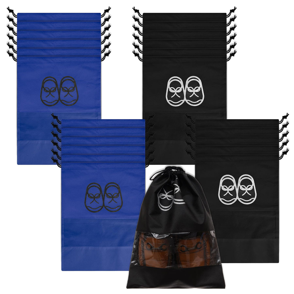 Heart Home Shoe Cover | Travel Shoe Storage Bags | Non-Woven Storage Bag | Shoe Cover with Drawstring | Shoe Organizer with Clear window | Pack of 24 | Multi