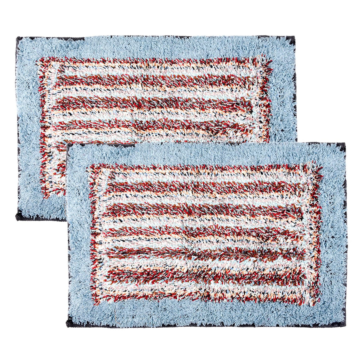 Kuber Industries Door Mat | Dust Trapper Mat | Door Entrance Mat | Anti-Skid Door Mat | Floor Mat for Home Entrance | Cotton Border Door Mat | Entryway Door Mat | Pack of 2 | Sky Blue