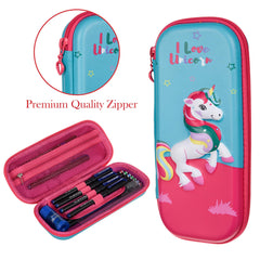 Heart Home Unicorn Pencil Pouch | School Pencil Case for Kids | Pen-Pencil Box for Kids | Geometry Box | Compass Box | School Stationery Supplies | Pack of 3 | Teal Green