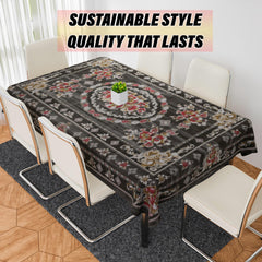 Heart Home Dining Table Cover | PVC Table Cloth Cover | 6 Seater Table Cloth | Table Protector | Table Cover for Dining Table | Passion Flower | 60x90 Inch | DTC | Black