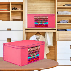 Heart Home Saree Cover | Clothes Storage Bag | Storage Organizer Bag | Zip Closure Saree Cover | Wardrobe Organizer | Bow-Design | 6 Inch | Pack of 9 | Pink