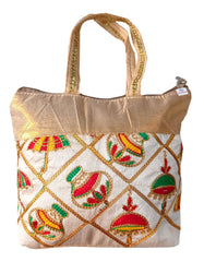 Heart Home Embroidery Small Hand Bag, Tote Bag For Women & Girls (Gold)-HS_38_HEARTH21478