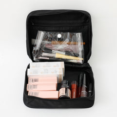 Homestic Cosmetic Storage Case|Makeup Kit Box for Women|Small Vanity Case|Pouch for Home & Travel|Two Compartment|Zipper Closure (Black)
