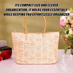 Kuber Industries Hand Purse | Traditional Hand Purse | Silk Wallet Hand Bag | Shagun Hand Purse | Gifts Hand Bag | Golden Handle Tote Hand Bag | Embroidery-Hand Purse | Medium | Golden