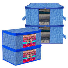 Heart Home Saree Cover & Underbed Stoarge Bag Set | 2 Pieces Saree & 2 Pieces Underbed Storage Bag Combo Set | Zipper Closure & Handle | Lahariya-Design | Set of 4 | Blue
