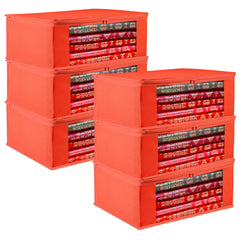 Heart Home Saree Cover | Clothes Storage Bag | Storage Organizer Bag | Zip Closure Saree Cover | Wardrobe Organizer | Plain Transparent Window Saree Cover | 6 Inch | Pack of 6 | Red