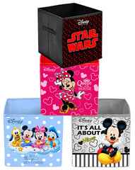 Kuber Industries Disney Mickey Print Non Woven 4 Pieces Fabric Foldable Storage Cube For Toy,Books,Shoes Storage Box With Handle,Extra Large (Grey & Maroon & Royal Blue & Pink)-KUBMART16232