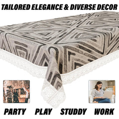 Heart Home Dining Table Cover | PVC Table Cloth Cover | 6 Seater Table Cloth | Triangle Table Cover | Table Protector | Table Cover for Dining Table | 60x90 Inch | DTC | Gray