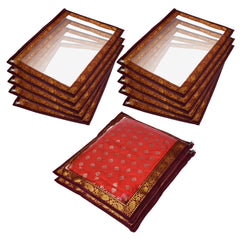 Heart Home Saree Cover | Clothes Storage Bag | Single Packing Saree with Zip Closure | Wardrobe Organizer | Cloth Stoarge Organizer | 4 Side Lace Design | Pack of 12 | Maroon
