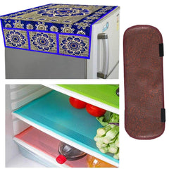 Kuber Industries Cloth 3 Pieces Fridge Mat, 1 Piece Handle Cover and 1 Pieces Fridge Top Cover (Multi)-CTKTC2762