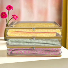 Heart Home Saree Cover | Clothes Storage Bag | Suit Packing Cover | Cloth Stoarge Organizer | Wardrobe Cloth Storage Organiser with Zip | Lining Bow Transparent | 3 Inch | Pack of 3 | Gold