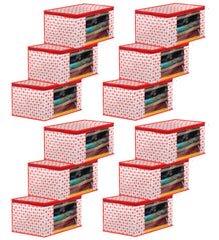 Kuber Industries Foldable Saree Covers With Zip|Polka Dots Wardrobe Organizer For Clothes|Transparent Window Keep 8 To 10 Saree|Suitable for Lehenga, Suit, Dress|Pack of 12 (Red & White)